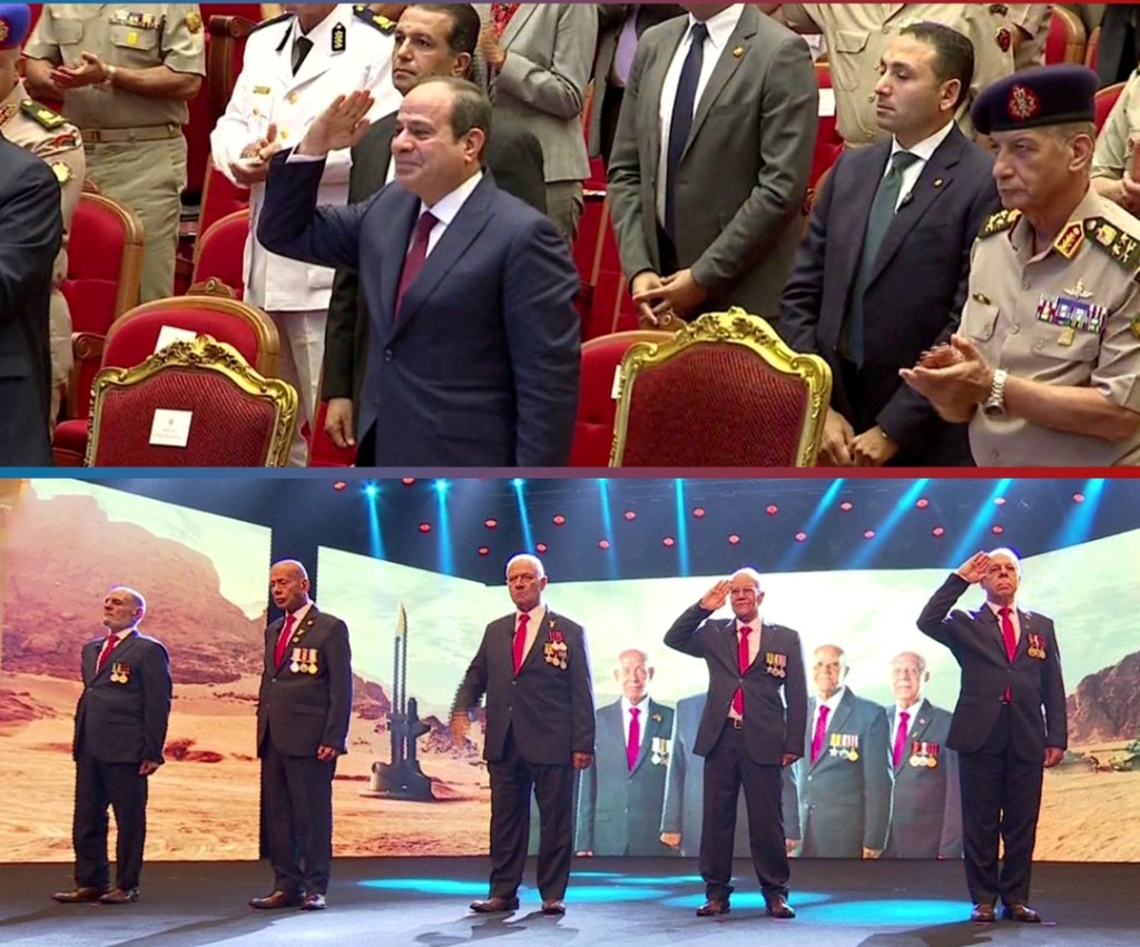 الرئيس السيسي يؤدي التحية العسكرية في الندوة التثقيفية لأبطال معركة أبو عطوة 