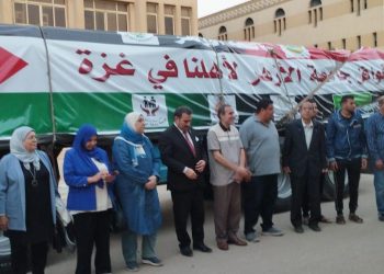 593 1 قافلة مساعدات جامعة الأزهر لغزة تضم 12 شاحنة محملة بالغذاء والدواء