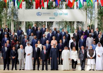 DECEMBER 1: World Heads of State pose for a group photo at Al Wasl during the UN Climate Change Conference COP28 at Expo City Dubai on December 1, 2023, in Dubai, United Arab Emirates. (Photo by COP28 / Mahmoud Khaled)