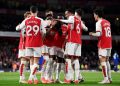 LONDON, ENGLAND - APRIL 23: Ben White of Arsenal celebrates scoring his team's fifth goal with teammates during the Premier League match between Arsenal FC and Chelsea FC at Emirates Stadium on April 23, 2024 in London, England. (Photo by Stuart MacFarlane/Arsenal FC via Getty Images)